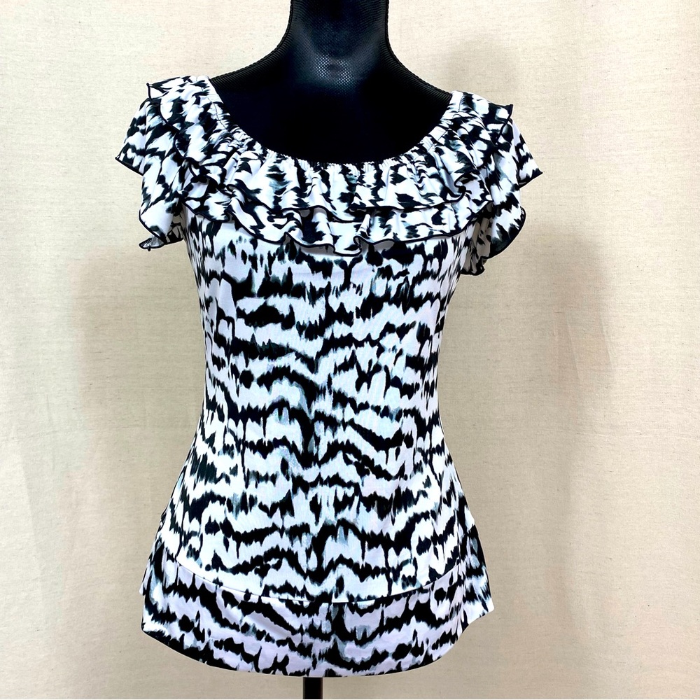 Essentials By Milano Vintage Jagged Stripe Ruffle Blouse